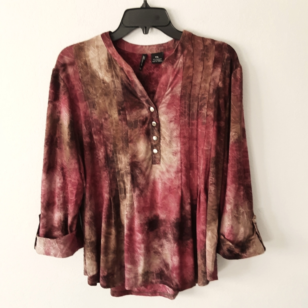 New Directions Women’s Petite XL Multicolor Print Blouse.